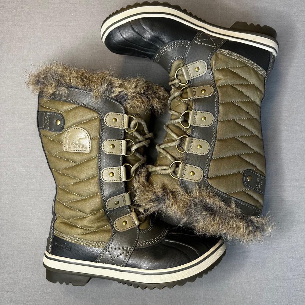 Sorel Tofino II Women Waterproof Winter Snow Boots Olive Green Faux Fur